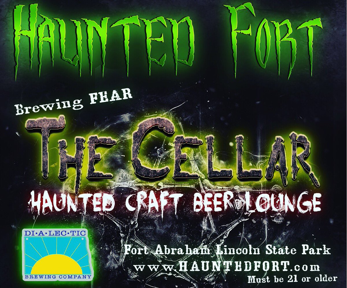 Opening this Friday at the Haunted Fort is “The Cellar” the scary craft beer lounge! Hang out with friends and enjoy a locally crafted brew from the scary crew at Dialectic Brewing Company Haunted Fort Poison Apple 🍎  Ale  or Zombie Maker with Virus 🦠 <a href="/FortLincoln/">Fort Abraham Lincoln</a>