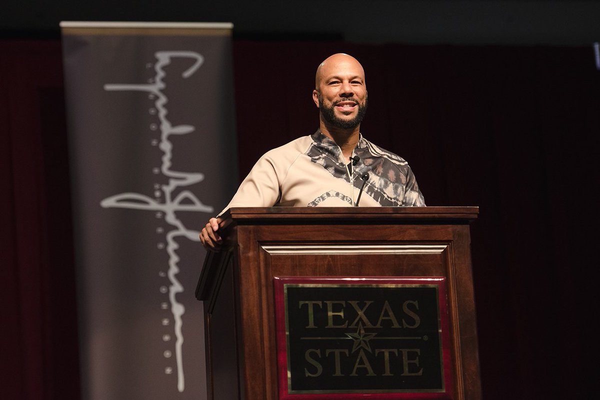 TXSTPresident's tweet photo. Amazing talk by @common last night on finding your truth and your purpose #lbjlecture @TXSTCE https://t.co/IOd6vO6cv7
