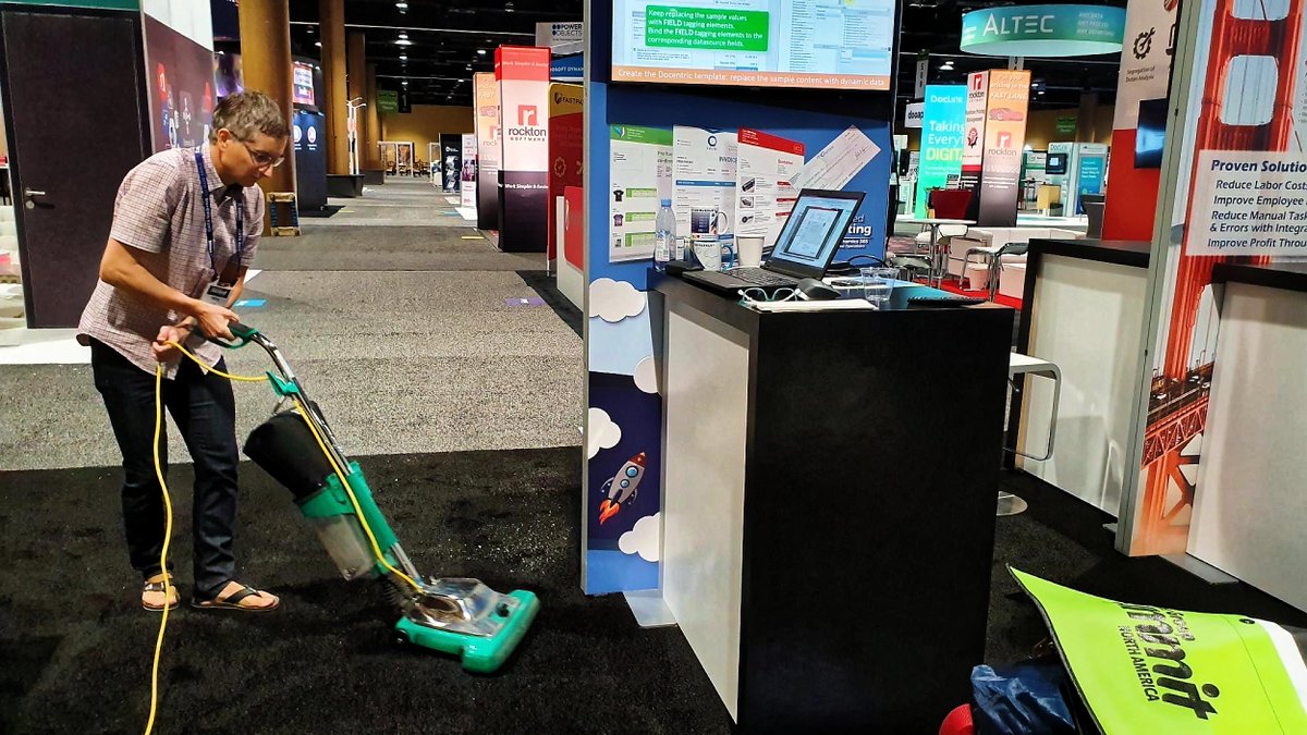 Docentric's tweet image. Booth 1106 in #Orlando getting ready for YOU! Will you be coming around today? #usergroupsummit #MSDyn365FO