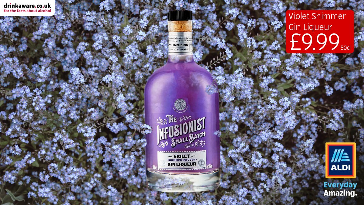 AldiUK's tweet photo. Let #NationalLiqueurDay be-GIN. 💜 Like and RT for a chance to WIN this delightfully purple gin. T&amp;C's apply: https://t.co/fq1QUIIUwL https://t.co/EmaWTSevk3