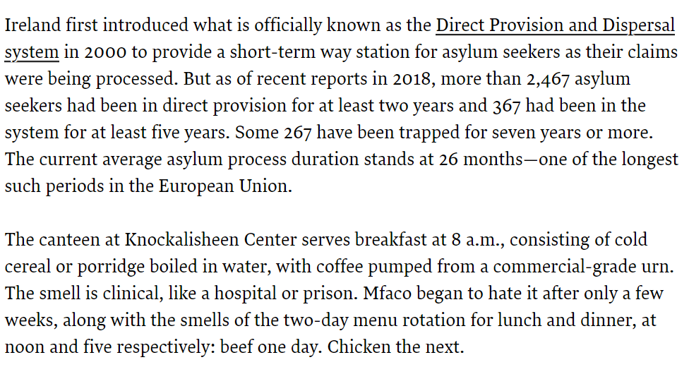 shockproofbeats's tweet image. While their applications are approved, the Irish government detains asylum seekers in buildings that are, essentially, prisons. Most detainees are kept there for years - the average is 26 months - but some have been known to spend a decade inside. newrepublic.com/article/154090…