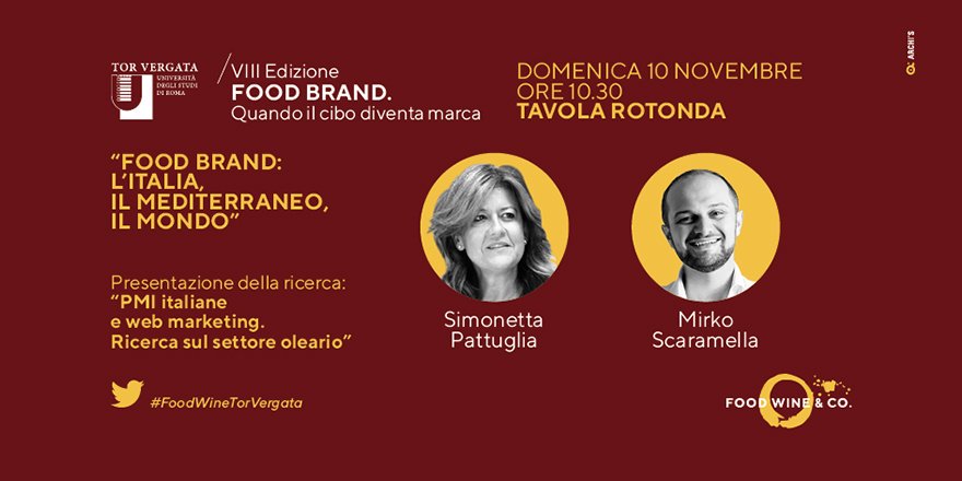 Comunica_Media's tweet photo. ➡️#FoodWineTorVergata 2019⬅️
🗓️9-10-11 novembre @FieraRoma @MercatoMediter

 ❗️"#PMI italiane e #web #marketing. Ricerca sul settore #oleario"
🎙️Ricerca presentata da S. Pattuglia e M. Scaramella, il 10 novembre, ore 10:30

Iscrizioni👉pignedoli@economia.uniroma2.it
☎️0672595522 https://t.co/HwoNjFnqhb