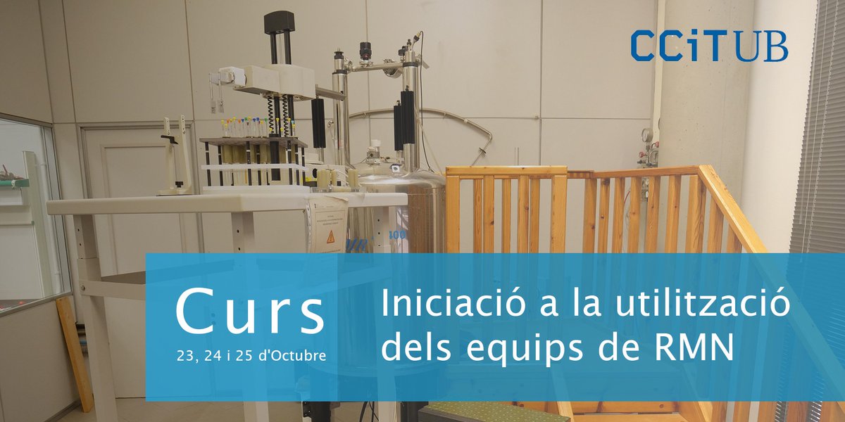 CitecUB's tweet photo. #ICTSNews
Curs d’Iniciació a la utilització dels equips de RMN
Ús  #espectròmetres de #RMN de camp mitjà , #seguretat al lab, experiments més habituals i paràmetres de partida, processat d'#espectres,...
[+info] https://t.co/jZtHoWz4WA https://t.co/YiXkLmURbn