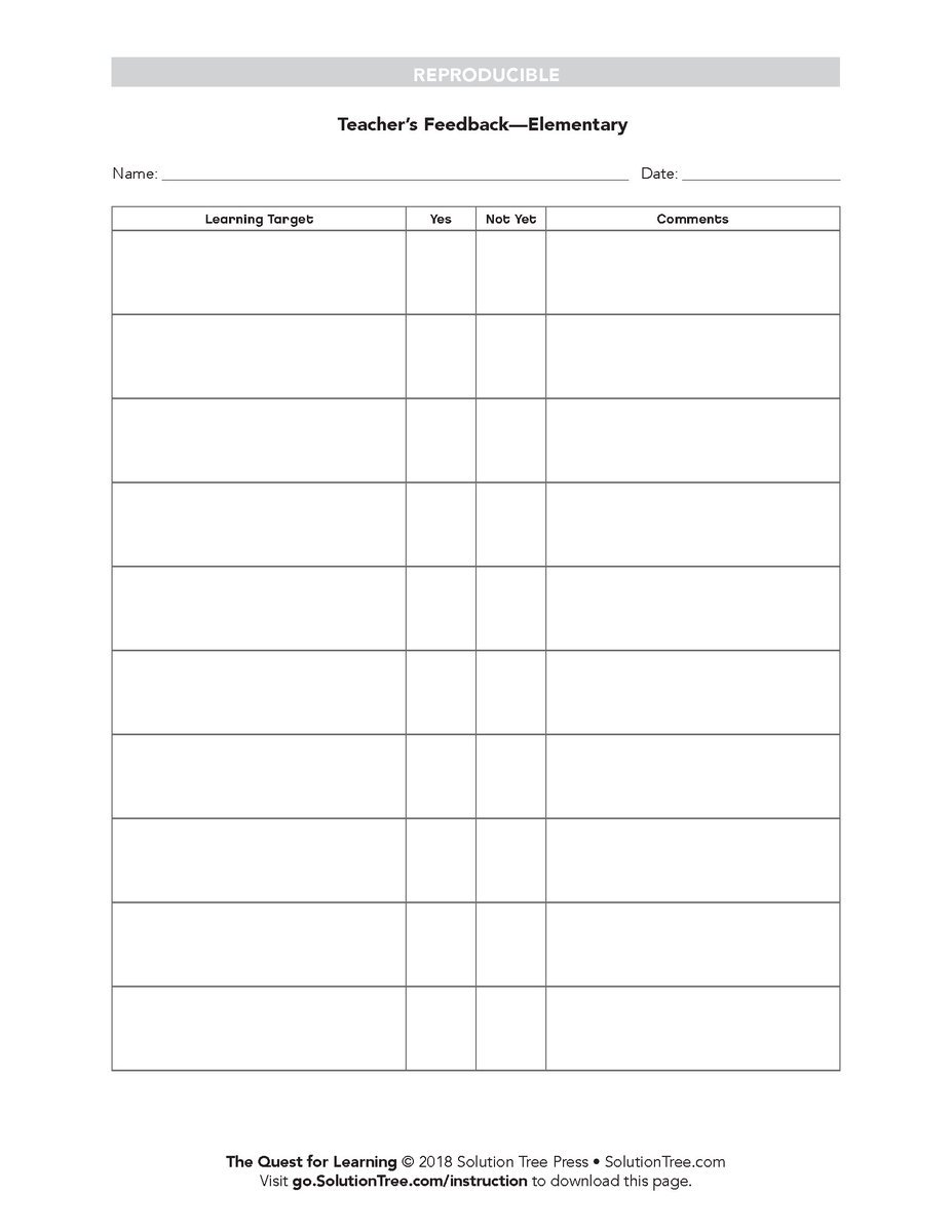 SolutionTree's tweet photo. Feedback forms for learning targets! Download blank templates for elementary, middle, & high school: https://t.co/XMxbddhUIE #Quest4Learning https://t.co/Q1HByVkLPC
