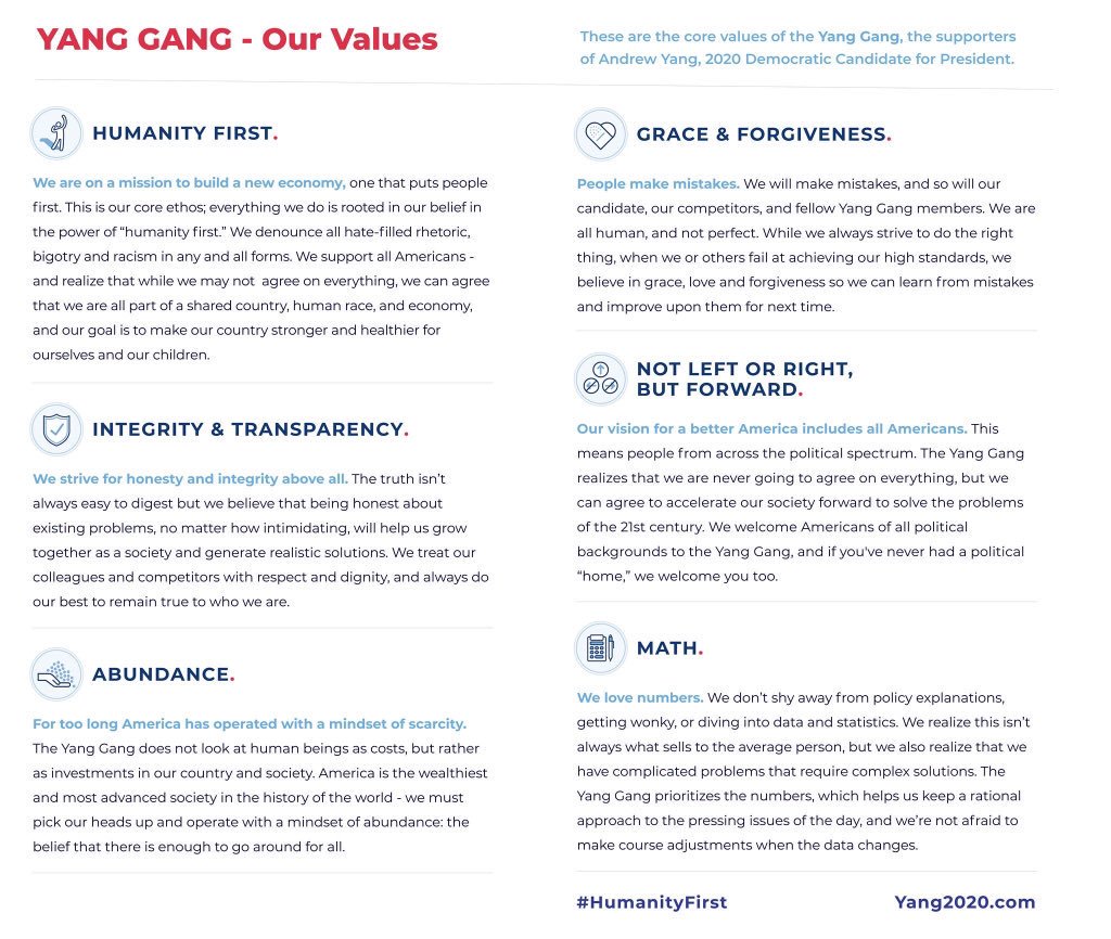 anahnohmis's tweet photo. To all our new #YangGang friends, welcome! Here are our values.

There are still bots and trolls looking to undermine our democracy. The best way to differentiate ourselves is by being respectful, open, and accepting. #HumanityFirst ❤️

#DemocraticDebate #DemDebate https://t.co/hhzKySFWSF