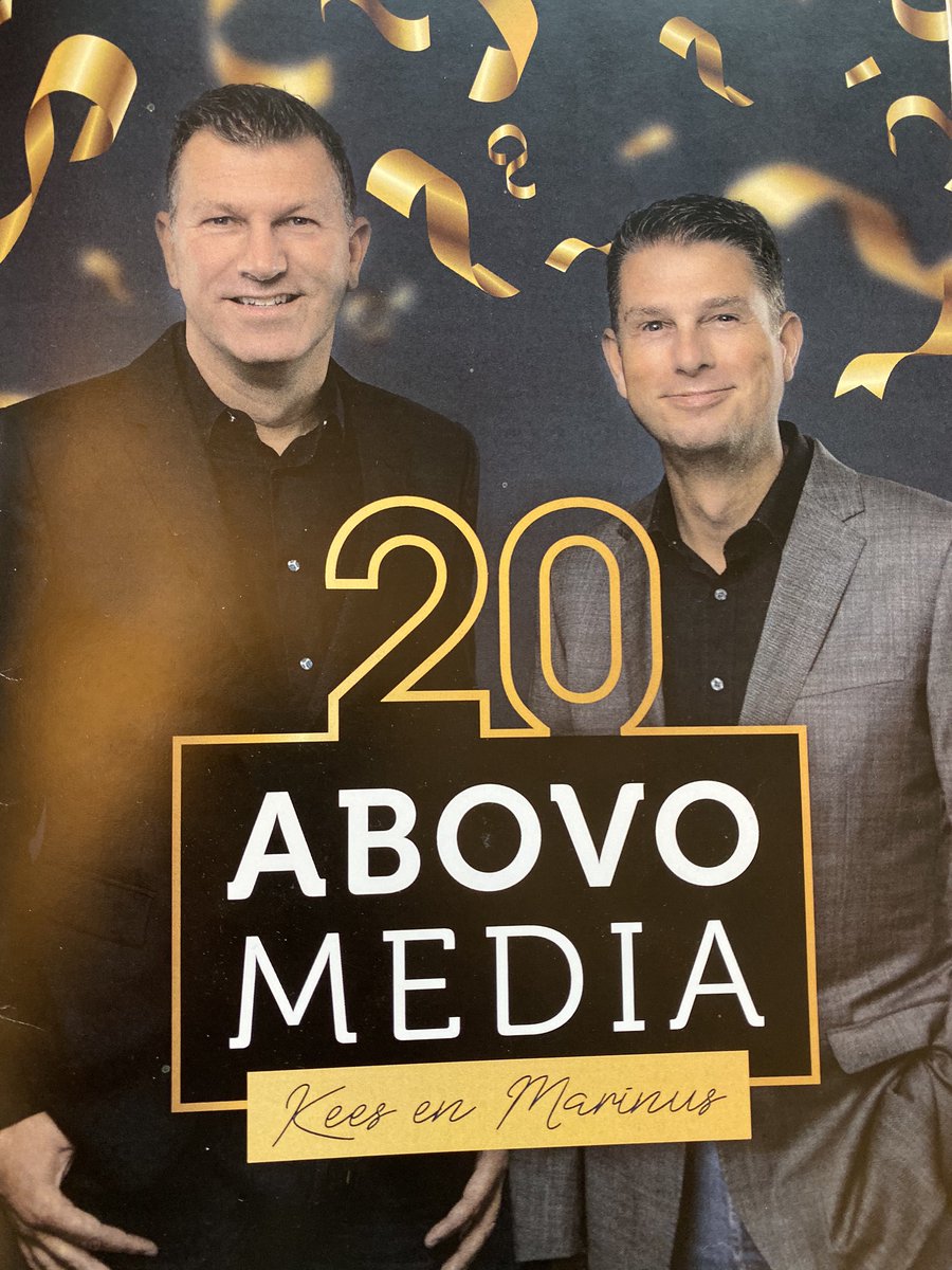 20 jaar geleden hebben Marinus Zoutendijk en ik Abovo opgericht. En vandaag zijn we totaal onverwacht in het zonnetje gezet door alle lieve collega’s. Wat een verrassing en super leuke actie en mooi cadeau. Onvoorstelbaar trots🎊🎊🎉🎉🎂❤ #abovomedia #maxlead