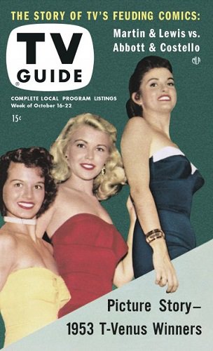 SilverAgeTV's tweet photo. The T-Venus Winners, including a young #AngieDickinson on the left, were seen on the cover of #TVGuide on this date in 1953. Winners of the competition appeared on #TheColgateComedyHour. Also pictured are #DawnOney and #SuzanneAmes. https://t.co/n9nKacswpo