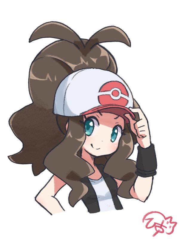 hilda (pokemon) 1girl hat solo baseball cap smile brown hair vest  illustration images