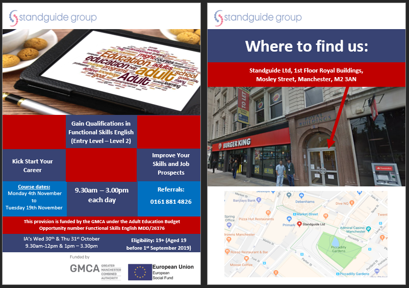 StandguideLtd's tweet photo. Are you or someone you know interested in gaining accredited qualifications? Aged 19+? Need help with Maths, English, ICT or Customer Service skills? Claiming benefits? We are running courses continually so call 0161 881 4826 to find out more! https://t.co/vBDEJSFfJz https://t.co/RQP3CdMxFK