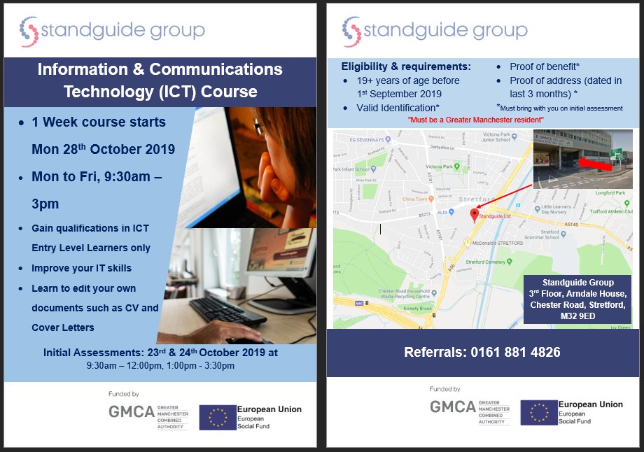 StandguideLtd's tweet photo. Are you or someone you know interested in gaining accredited qualifications? Aged 19+? Need help with Maths, English, ICT or Customer Service skills? Claiming benefits? We are running courses continually so call 0161 881 4826 to find out more! https://t.co/vBDEJSFfJz https://t.co/RQP3CdMxFK