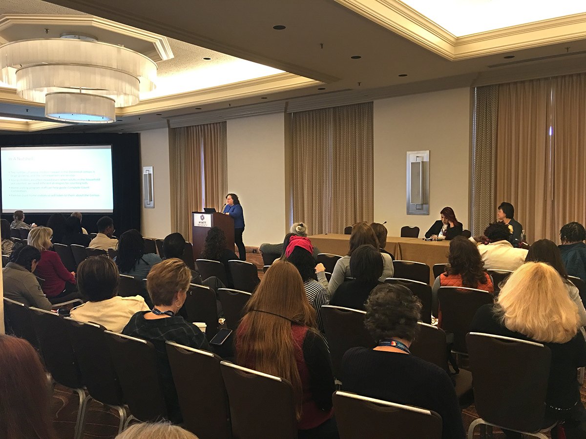 NatlPAT's tweet photo. DEBORAH STEIN, LIZETTE ESCOBEDO and YVETTE ROUBIDEAUX present Mini Plenary 3: Helping Young Children Thrive: The Role of Home Visiting Programs in Counting Young Children in the 2020 Census at #PATCON19 https://t.co/vfOEziTp02