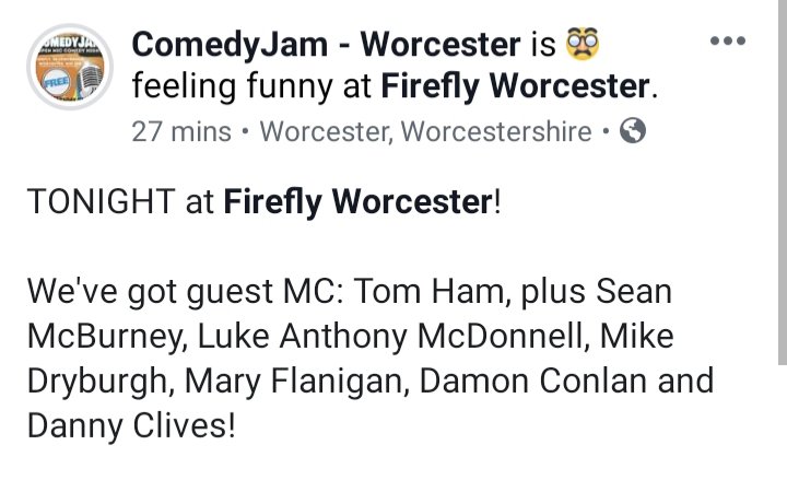 comedyjamuk's tweet photo. FREE COMEDY TONIGHT @TheFireflyWorc #Worcester #worcestershire #comedy #free #whatson #newmaterial https://t.co/ksz8RHIp5K