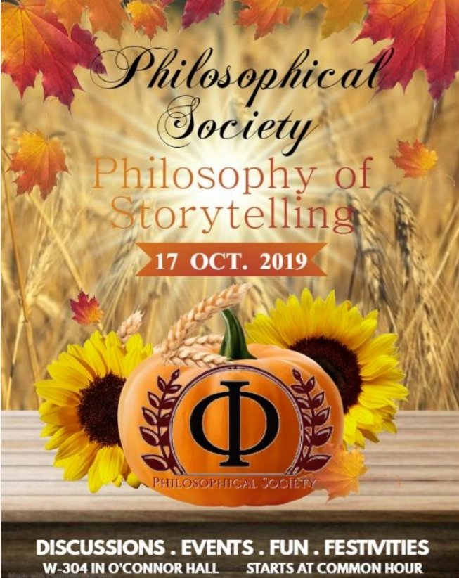 SJCPhiClub's tweet photo. Hey guys!! This Thursday, October 17th, we are going to be having our second meeting of the semester!! We will be discussing the philosophy of storytelling and we would love to see you guys there!! :) https://t.co/1zYCJsQREN