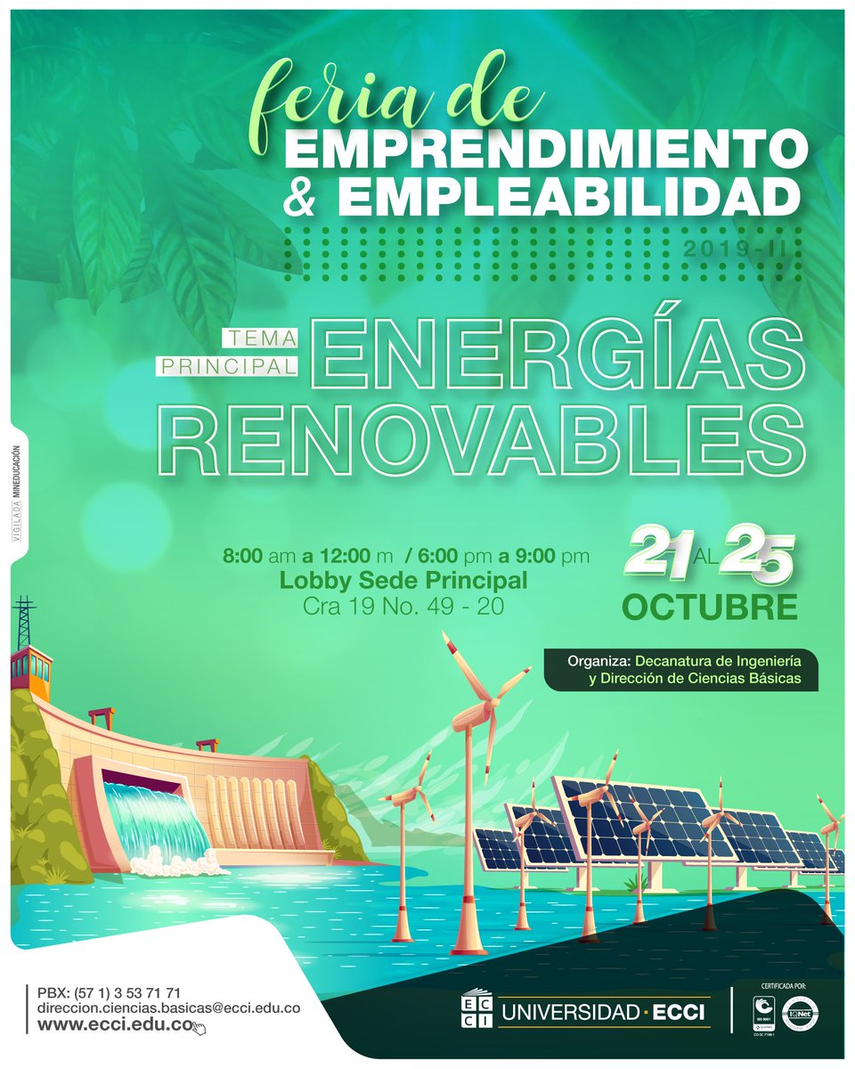 UniversidadECCI's tweet photo. 🔋Participa en nuestra feria de empleabilidad y conoce más sobre energías renovables 🔋

#UniversidadECCI #SoyECCI https://t.co/QOvNjVh9CO