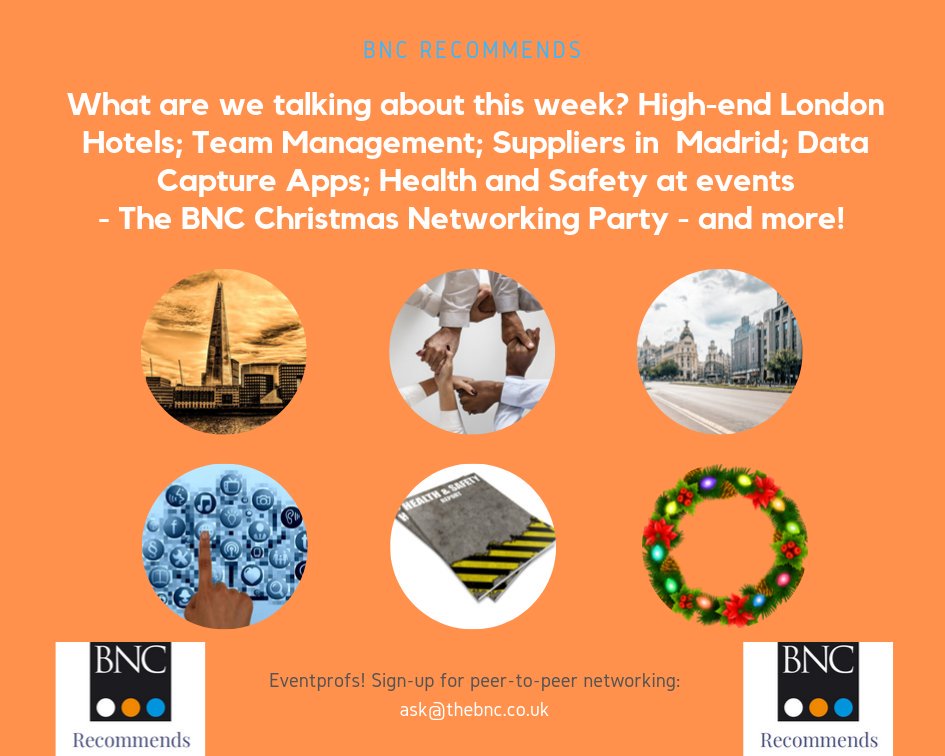 BNC4eventprofs's tweet photo. Loving the suggestions coming in from our #eventprof members on #hotels in #London; #eventsuppliers in #Madrid; tips for #TeamManagement; #HealthandSaftey guidance; #datacapture #apps &amp; more! #BNCNetworking #BNCRecommends https://t.co/0gTXBUl2SA
