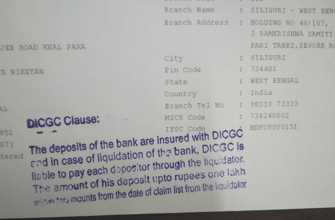 shivsun's tweet image. Banks started their disclaimer on bank deposits.

Hdfc bank already started printing disclaimer on passbooks, deposit certificates and other banks will follow in 1 month as per RBI mandate.

@HDFC_Bank #RBI #DICGC