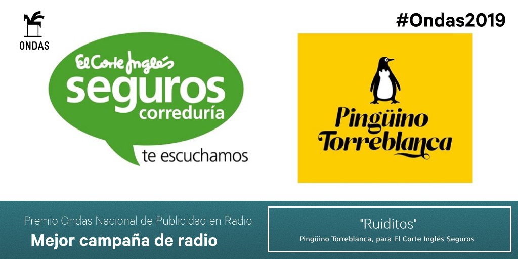 Premios_Ondas's tweet photo. 📢 Premio #Ondas2019 Nacional de Publicidad en Radio
🔹 Mejor Campaña de radio:
“Ruiditos” de la agencia Pingüino Torreblanca (@pinguitorre) para El Corte Inglés Seguros (@ECISeguros). https://t.co/kawX6k1yb9