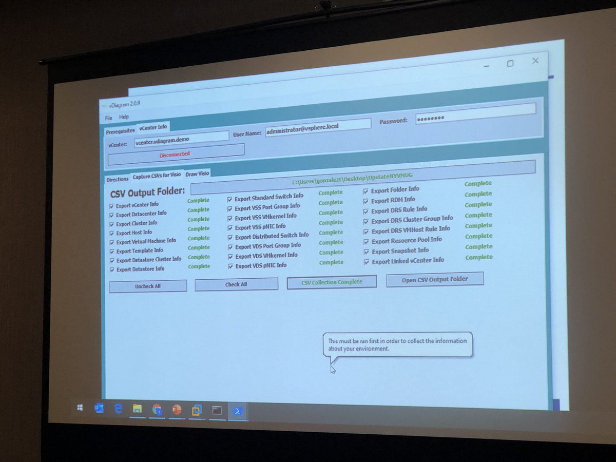 RichardKenyan's tweet image. I’m so thrilled that @vDiagram_Tony has a full session. Lots of questions and interaction from the audience, which is great to see. This is such a helpful #vCommunity tool.

@vDiagramProject is as indispensable as @rvtools at this point! Use both! #UPNYVMUG #upstateNYVMUG