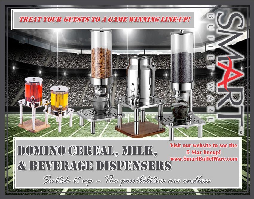 SMARTBuffetWare's tweet photo. Score a touchdown with your guests with our Domino Cereal, Milk, & Beverage Dispensers! π
https://t.co/nN47D2TqKp
#SmartBuffetWare #SmartBuffet #SmartBreakfast #SmartBeverage #SmartDispensers #Touchdown #ChooseSmart https://t.co/XZiyWtiPaD