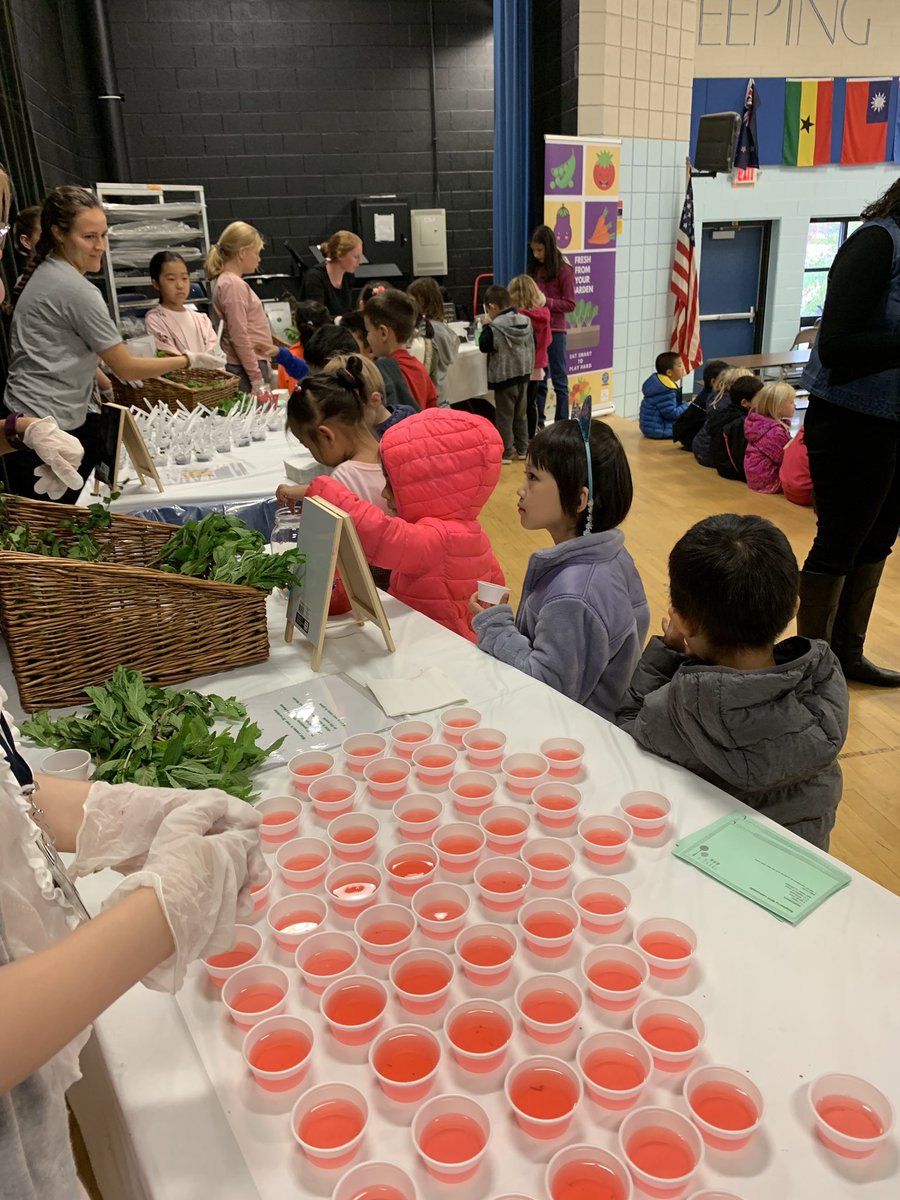 AAPSWellness's tweet photo. The students at King Elementary are tasting ingredients from their school garden. Raspberry Mint Lemonade, Chocolate Mint Avocado Pudding and Quinoa  Cucumber &amp; Mint Salad  @A2RecDirect @A2SchoolsSuper @A2schools @klga2 @AAPSPEandH #delicious #A2Breakthrough #EatWhatYouLearn https://t.co/53zJ6P9ya4