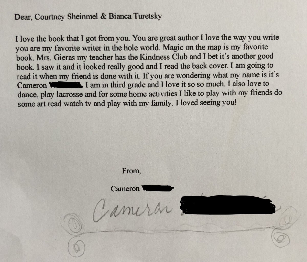 JennyGieras's tweet photo. @courtneywrites @BiancaTuretsky Some of your young fans wanted to share their thoughts with you after meeting you at @Ccbf2019 recently! Thanks for inspiring them!! #WeAreChappaqua https://t.co/NiACjaH47p