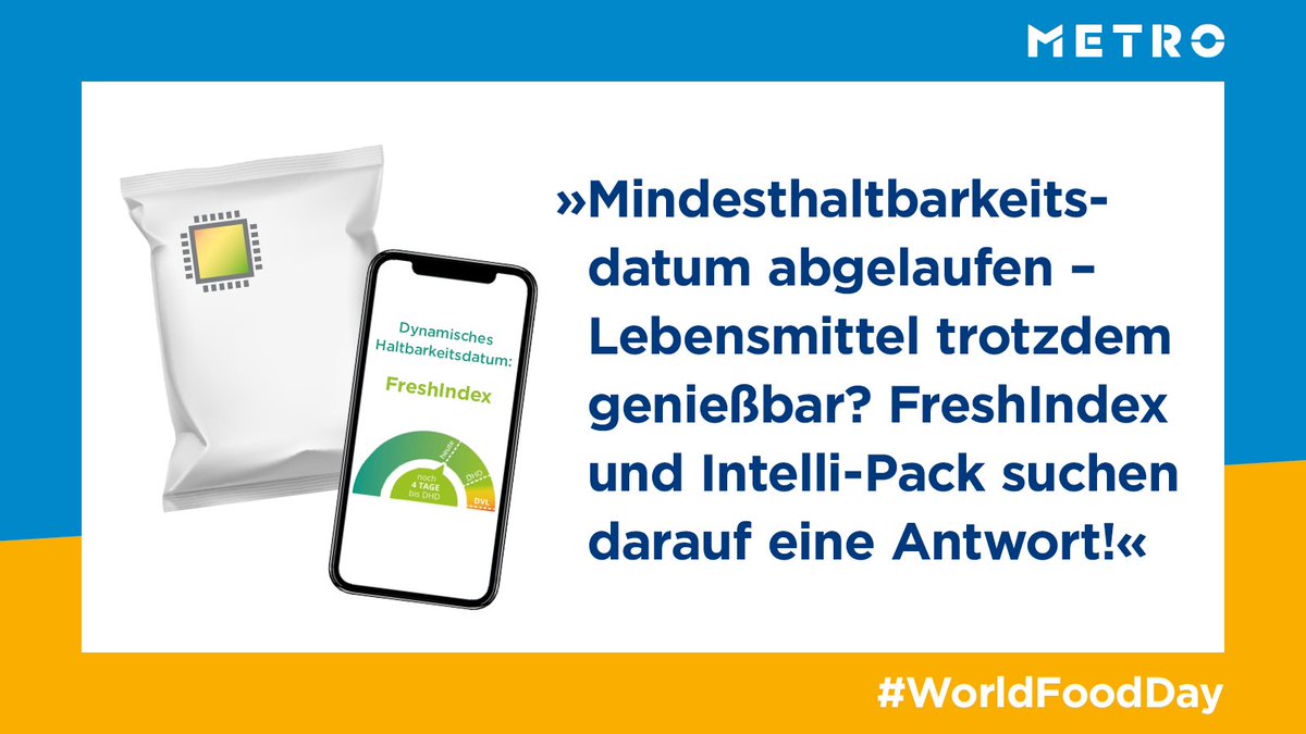 METRO_Politics's tweet photo. Um #Foodwaste zu bekämpfen braucht es innovative Ansätze: Deshalb ist METRO Teil der Forschungsprojekte FreshIndex & Intelli-Pack. Die Idee der Projekte: Zusätzliche Angaben zur tatsächlichen Frische von Produkten, damit weniger verzehrfähige Produkte in der Tonne landen. #wfd19 https://t.co/jsq8jtnWmt