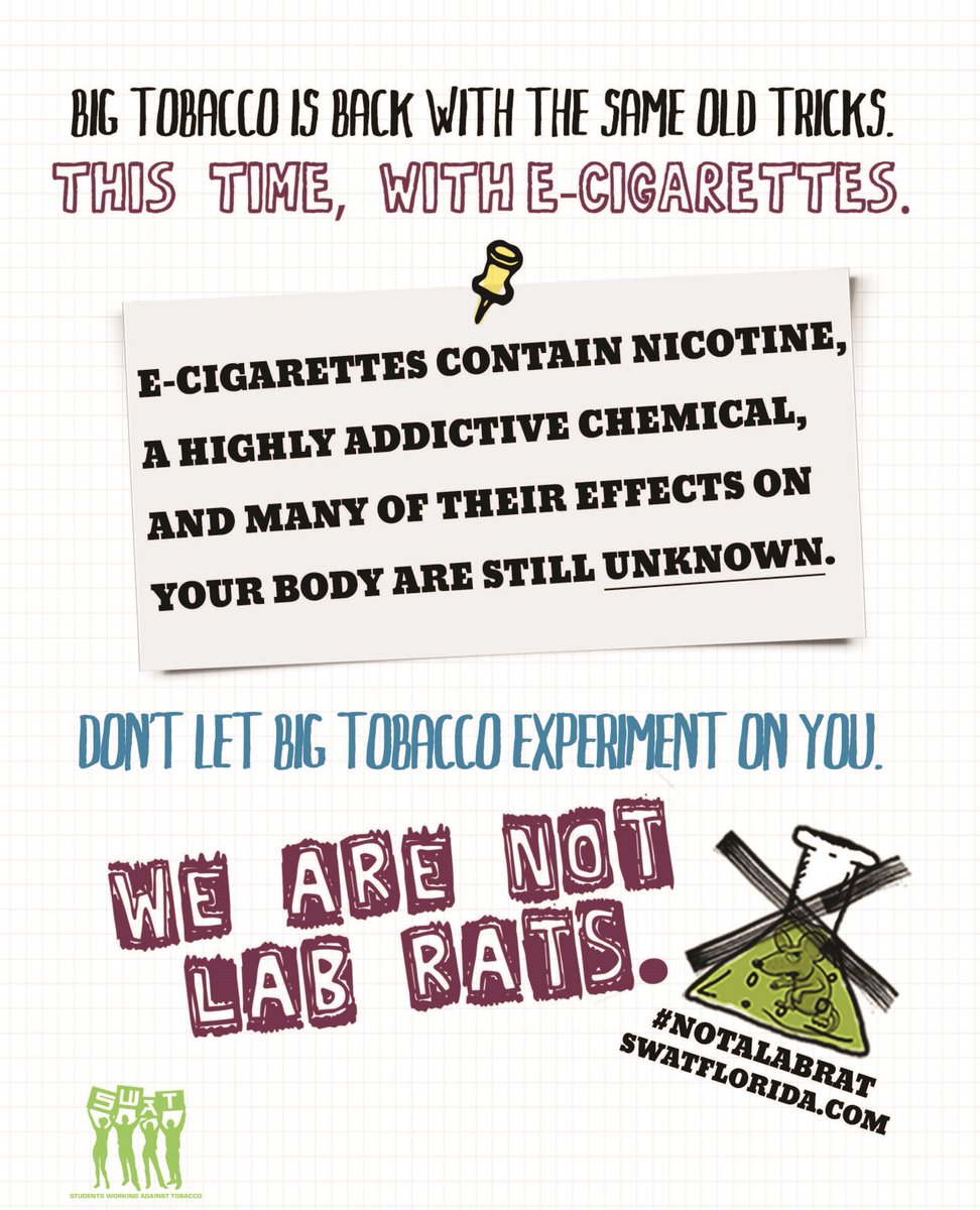 MDCPS's tweet photo. On #NotALabRatDay, join Students Working Against Tobacco (SWAT) in working to create awareness about the dangers of using vaping products. #MDCPSwellness #EliminateCigs https://t.co/G7U2h30JDf