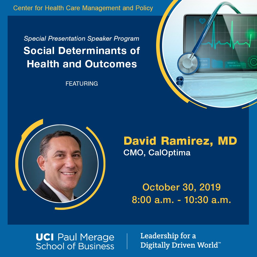 UCIrvine_MBA's tweet photo. The #MerageCHCMP Speaker Program is in 2 weeks! Introducing Dr. David Ramirez, MD, and CMO of @CalOptima. Dr. Ramirez has worked for a national Medicare plan and increased responsibility from medical director to chief quality officer. 🔗: https://t.co/GS4wL6OmGn https://t.co/rLQ6PKEnd2