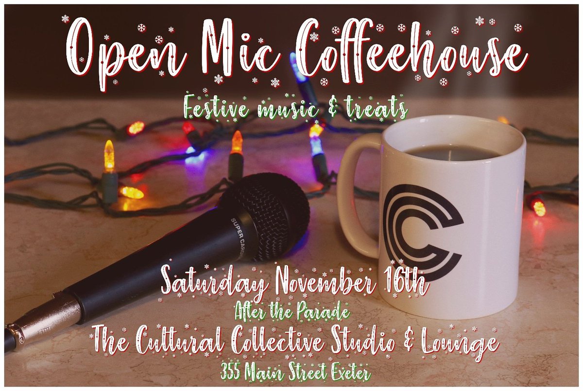 Holiday cheer will be in the air this November at the Open Mic Coffeehouse! Join us after the Santa Claus Parade for a night of live music, sweet treats and hot drinks. 
Admission is by donation and all money raised supports further arts and culture programming in the community.