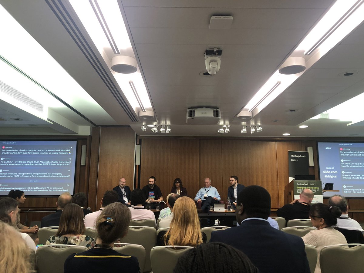 At Kings Fund Emerging Technologies event today.  Good event.  Highlight was the passionate panel vs audience debate on finding the right balance between new innovation &amp; addressing existing ground zero challenges such as aging infrastructure and unreliable  systems   #kfdigital