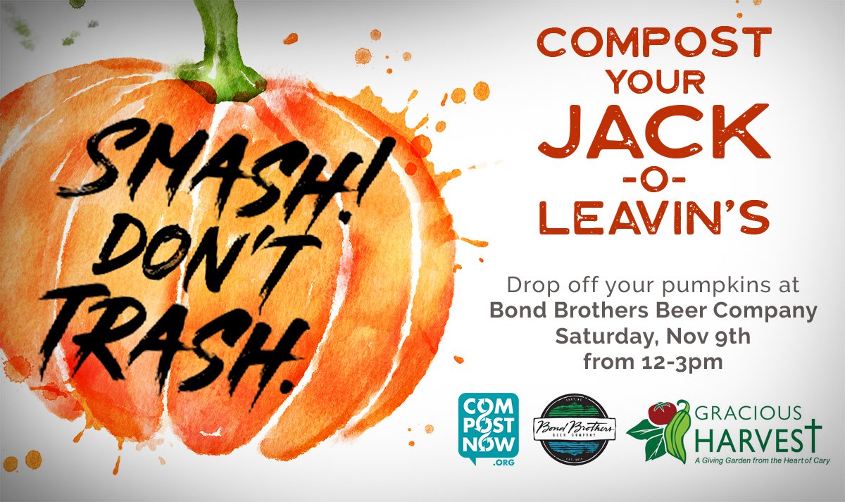 CompostNow's tweet photo. Once again, we're teaming up with local organizations to fight frightening #Halloween pumpkin waste! We invite you to join us for a smashing good time at one of our Smash Don't Trash community events. See below to find one in your area! 🎃🌱 https://t.co/0sgG2p4oIN
