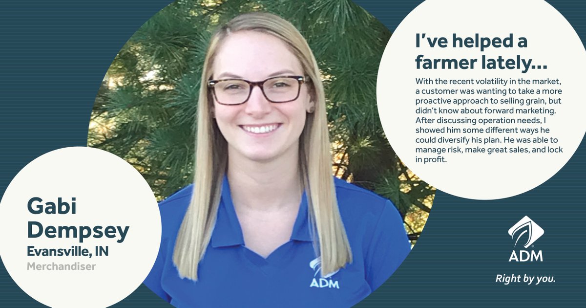 ADMFarmServices's tweet photo. Gabi, a Merchandiser at ADM enjoys hiking, reading, and gardening in her spare time.👩‍🌾 📚  What hobbies do you have outside of work? 

Learn more about how Gabi has been helping farmers lately below. #TeamADM https://t.co/duk6Shcavd