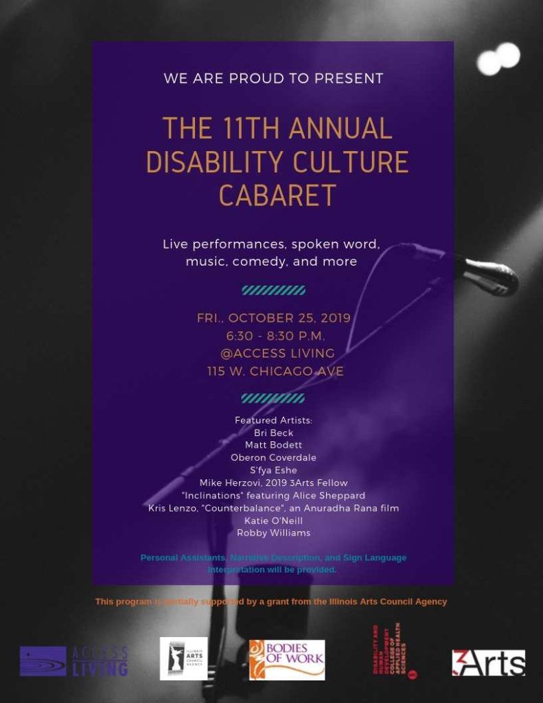 AccessLiving's tweet photo. Mark your calendars! The 11th Annual Disability Culture Cabaret is on 10/25 at Access Living. Featuring disability artists from all over, the cabaret is a celebration of the vibrant, multi-faceted disability experience. @bowchicago @3Arts @idhd_uic https://t.co/LgxPl2Bnok https://t.co/xExtAsw1qq