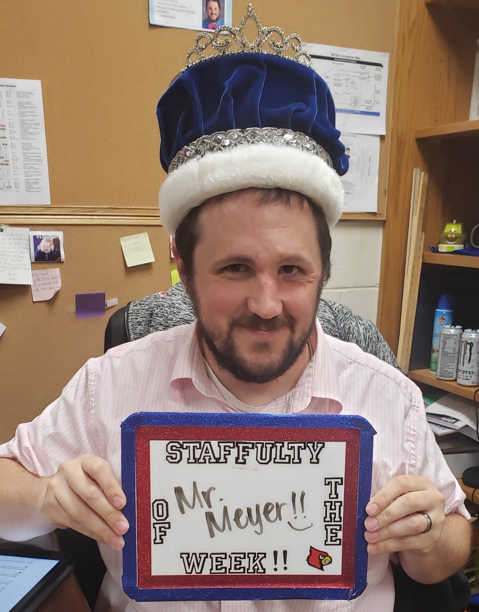 Mr. Meyer is our Staffulty Member of the Week! Nic M. says, "He makes learning fun. He always has a positive attitude and enjoys teaching the students. He's a happy and charismatic teacher. I nominate him for being an awesome teacher and making learning fun." #cardinalpride