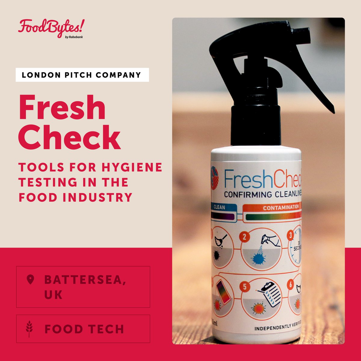 Foodbytes by Rabobank (@foodbytes) on Twitter photo <a href="/DoctorSeaweed/">Doctor Seaweed</a> <a href="/BorragoDrinks/">Borrago | Non-Alcoholic Spirit</a> <a href="/ElseNutrition/">Else Nutrition</a> <a href="/plantpopssnacks/">Plant Pops - the ultimate snacksperience 💥</a> @computomics <a href="/trellisai/">Trellis AI || Food System Intelligence</a> <a href="/DryGroLtd/">DryGro</a> <a href="/fresh_check/">Fresh Check: Confirming Hygiene with Colour Change</a> <a href="/stixfresh/">StixFresh 🍓🥭Produce Sticker</a> <a href="/get_nourished/">Nourished</a> .<a href="/fresh_check/">Fresh Check: Confirming Hygiene with Colour Change</a>'s spray changes color in cases of bacterial, chemical, or organic contamination.
#HygieneTesting for food production that is
- simpler
- faster
- at a lower cost
#FoodSafety #FoodTech <a href="/DoctorSeaweed/">Doctor Seaweed</a> <a href="/BorragoDrinks/">Borrago | Non-Alcoholic Spirit</a> <a href="/ElseNutrition/">Else Nutrition</a> <a href="/plantpopssnacks/">Plant Pops - the ultimate snacksperience 💥</a> @computomics <a href="/trellisai/">Trellis AI || Food System Intelligence</a> <a href="/DryGroLtd/">DryGro</a> <a href="/fresh_check/">Fresh Check: Confirming Hygiene with Colour Change</a> <a href="/stixfresh/">StixFresh 🍓🥭Produce Sticker</a> <a href="/get_nourished/">Nourished</a> .<a href="/fresh_check/">Fresh Check: Confirming Hygiene with Colour Change</a>'s spray changes color in cases of bacterial, chemical, or organic contamination.
#HygieneTesting for food production that is
- simpler
- faster
- at a lower cost
#FoodSafety #FoodTech
