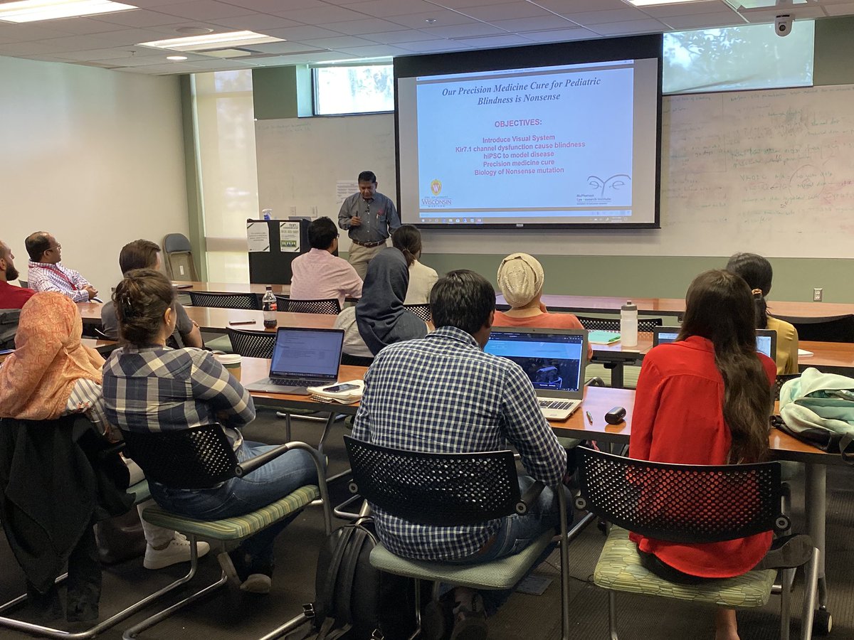 GlobalNanobio's tweet photo. #seminarwednesday is happening now in MDL 1038! Dr. Pattnaik, from University of Wisconsin-Madison, is delivering his seminar on “Our Precision Medicine Cure for Pediatric Blindness is Nonsense.” Come join us from 1:00-1:50 PM! https://t.co/dRF2uRylxU