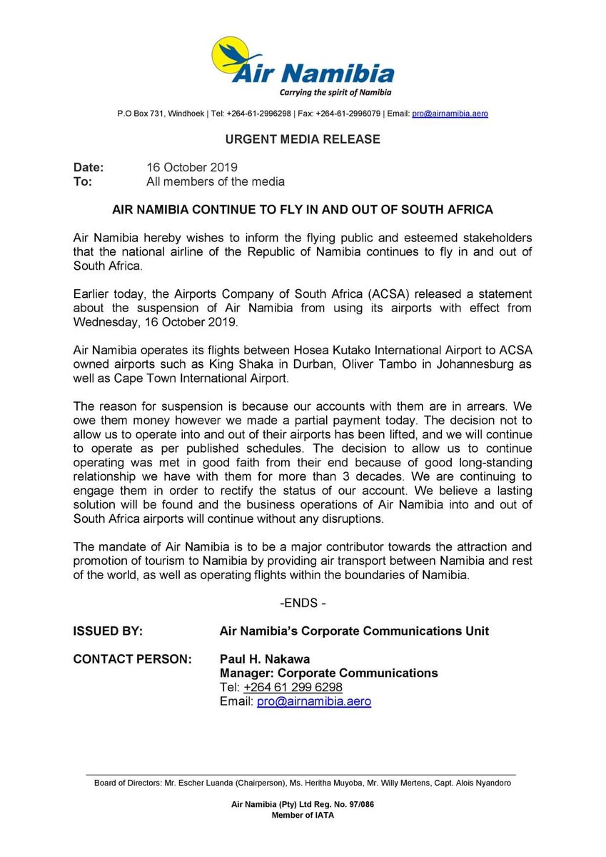 Aluteni_'s tweet image. Air Namibia has made a plan.
