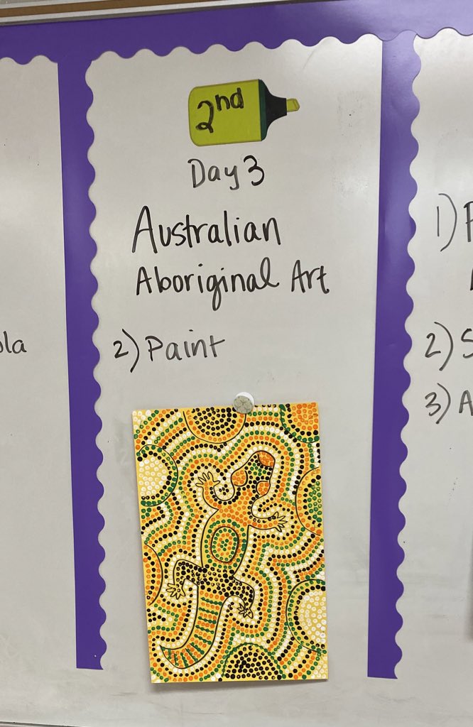 Popped into a few classrooms on this rainy day &amp; loved the Australian Aboriginal inspired art created by these awesome 2nd graders! 

Can you see the animals they chose to paint? 

#CONNmUNITY