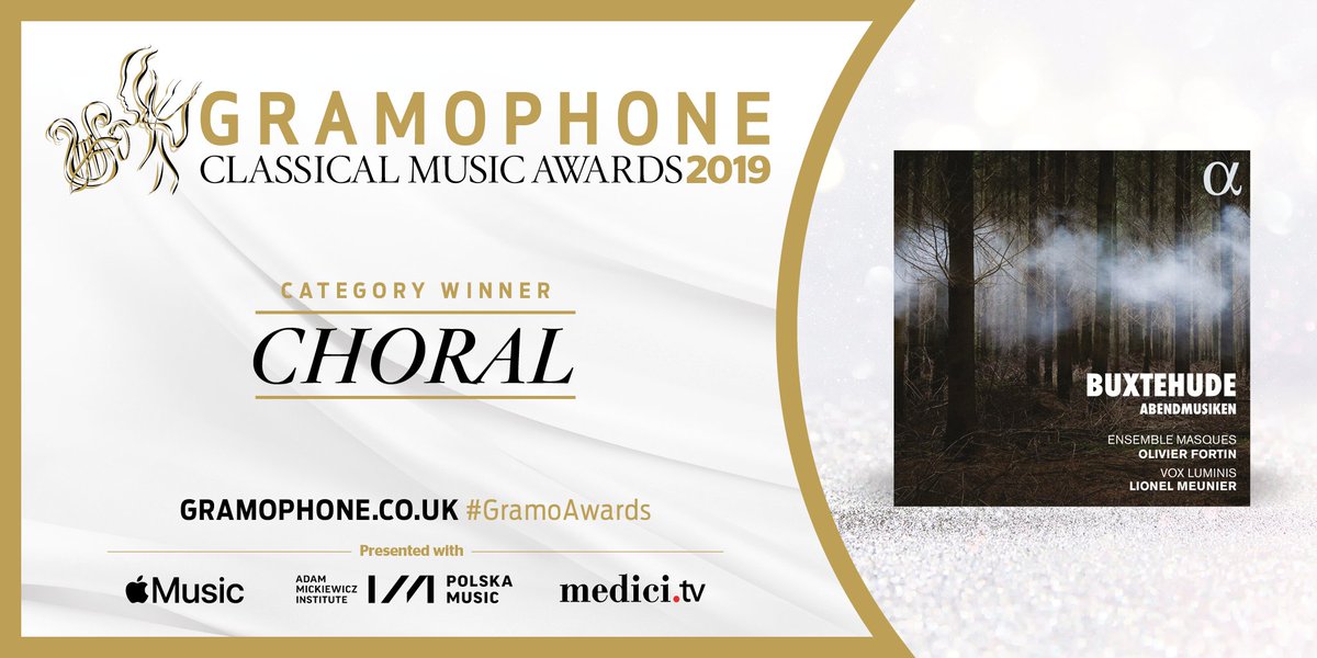 PremierClassical (@premierclassica) on Twitter photo First #GramoAwards award of the evening: The Choral Music award goes to <a href="/alpha_classics/">Alpha Classics</a> album by Buxtehude, titled āAbendmusikenā. The artists are <a href="/VLuminis/">Vox Luminis</a> directed by <a href="/LionelMeunier/">Lionel Meunier</a> alongside Olivier Fortinās <a href="/EnsembleMasques/">Masques</a>. Congrats! First #GramoAwards award of the evening: The Choral Music award goes to <a href="/alpha_classics/">Alpha Classics</a> album by Buxtehude, titled āAbendmusikenā. The artists are <a href="/VLuminis/">Vox Luminis</a> directed by <a href="/LionelMeunier/">Lionel Meunier</a> alongside Olivier Fortinās <a href="/EnsembleMasques/">Masques</a>. Congrats!