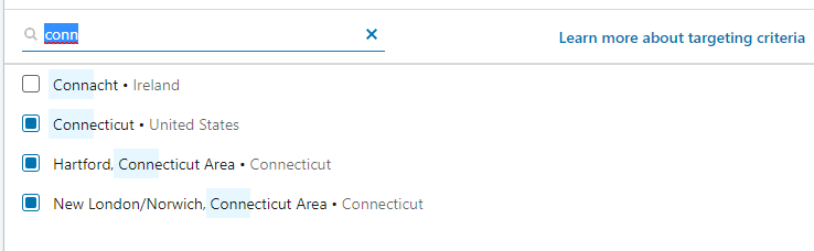 MattHill728's tweet photo. @LinkedInMktg I need to perform a geo-target on New Haven/New Haven country for a local business. Any reason why we can't target New Haven specifically? https://t.co/7PapDNCQXr