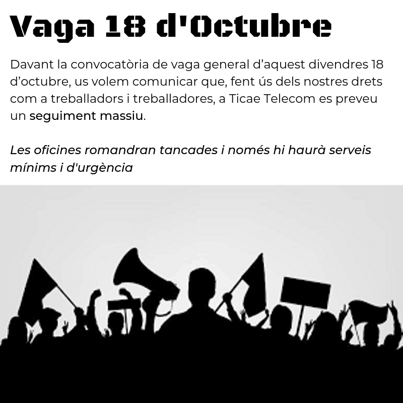 TicaeTelecom's tweet photo. COMUNICAT VAGA 18 D'OCTUBRE - https://t.co/X1SXyFdXKH https://t.co/nAvSPhkOab