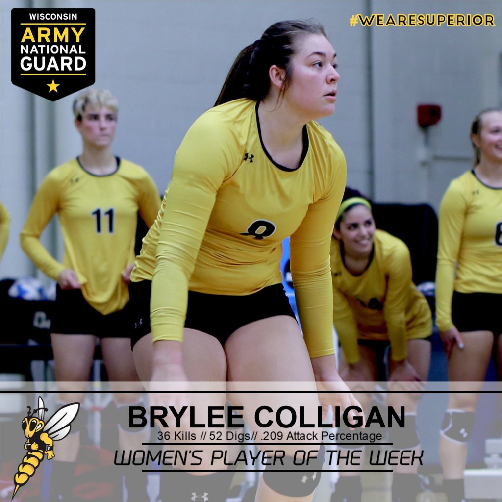 Congratulations to this week's Wisconsin <a href="/NationalGuard/">National Guard</a> Yellowjacket Women's Athlete of the Week - Brylee Colligan (@brylee_colligan) of @UWSuperiorVball! #WeAreSuperior

Read: bit.ly/2zz0FjF
