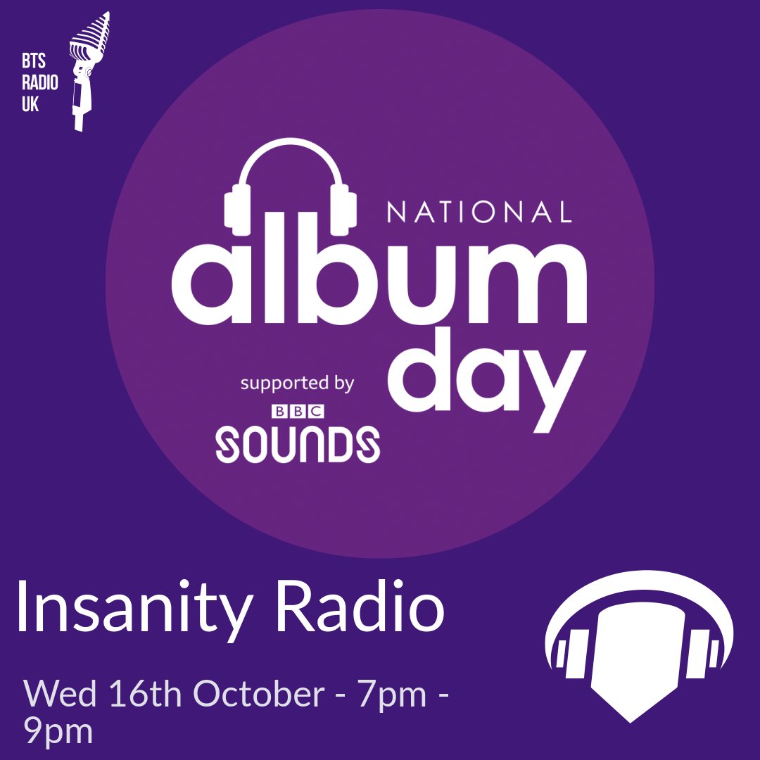 BTSRadioUK's tweet photo. To complete our @AlbumDayUK celebrations we have one last show for you on @InsanityRadio from the @insanitykpop team

On air in just over 10 minutes, tune in now

#NowPlaying - @InsanityRadio on @TuneIn Radio! https://t.co/emR3Y81msX

#BTSonRadioUK #NationalAlbumDayxBTS #BTSARMY https://t.co/R2wrgkEtU0