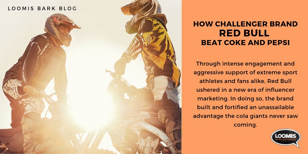 LOOMISagency's tweet photo. Through intense engagement and aggressive support of extreme sport athletes and fans, Red Bull ushered in a new era of influencer marketing. In doing so, the brand built and fortified an unassailable advantage the cola giants never saw coming. #barkblog
https://t.co/BX7B3AMDF9 https://t.co/sMnUBZDCd5