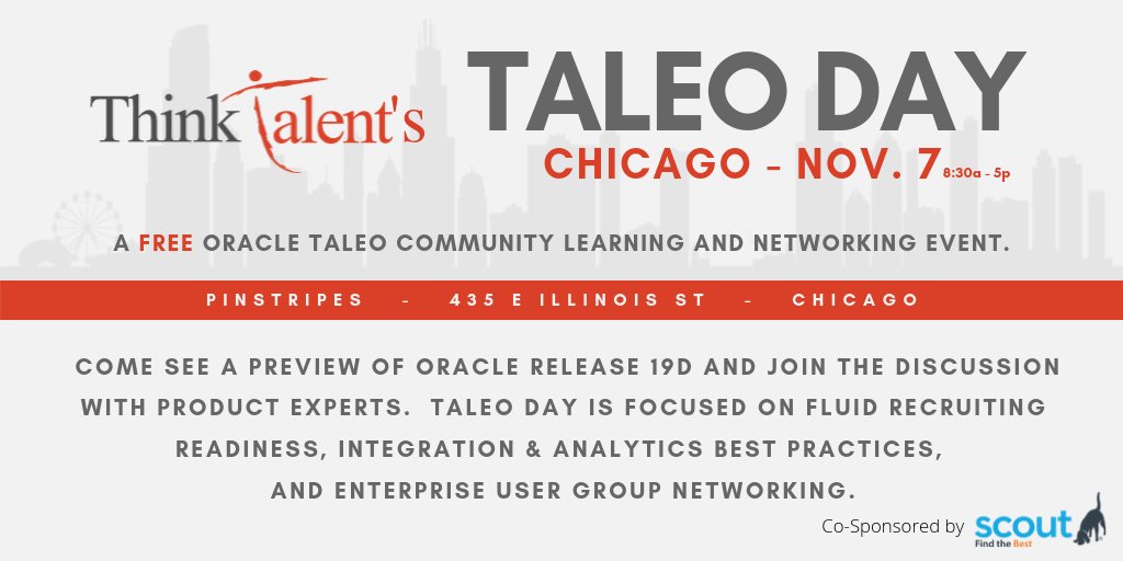 Join us in Chicago for a day of learning and networking with your peers. Don't miss the Fluid workshop, demo on Oracle release 19D and roadmap. Register here: eventbrite.com/e/taleo-day-ch…