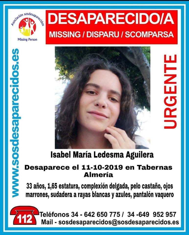 🆘 #URGENTE ⚠️

Esta es Isabel María y ha #desaparecido en #Tabernas
#Almería

Si la ves llámanos: 

☎  #062
☎    091
☎    112

¡Colabora! Tu RT no cuesta nada y es muy importante
