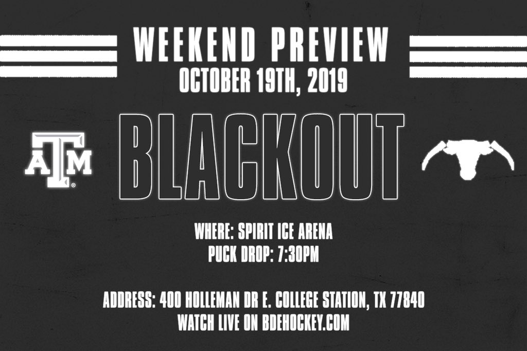tamuicehockey's tweet image. A two-game series as your Aggies look to #BTHOtu 🔥 First game in Austin on Friday before the boys head back for our ✖️ BLACKOUT ✖️ game on Saturday in the home rink 🏒 #TAMUHockey #TAMUSportClubs
