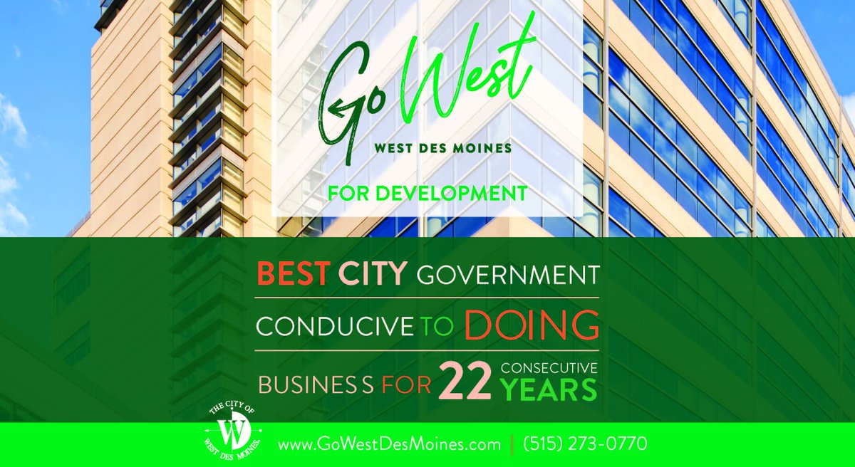 GoWestDesMoines's tweet photo. Did you hear? @cityofwdm was voted Best City Government Conducive to Doing Business by @BusinessRecord!  We are honored to support our business community and continue to serve as resource to those looking to #expand or #relocate #GoWestWDM https://t.co/Mi2YpLOj5n