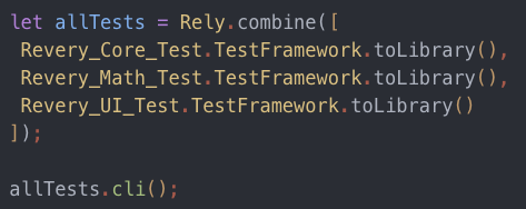 This is awesome! <a href="/reveryui/">revery</a> <a href="/bryphe/">Bryan Phelps</a>  If you want to clean up the output further, I actually built a feature that lets you combine your different test libraries like this.