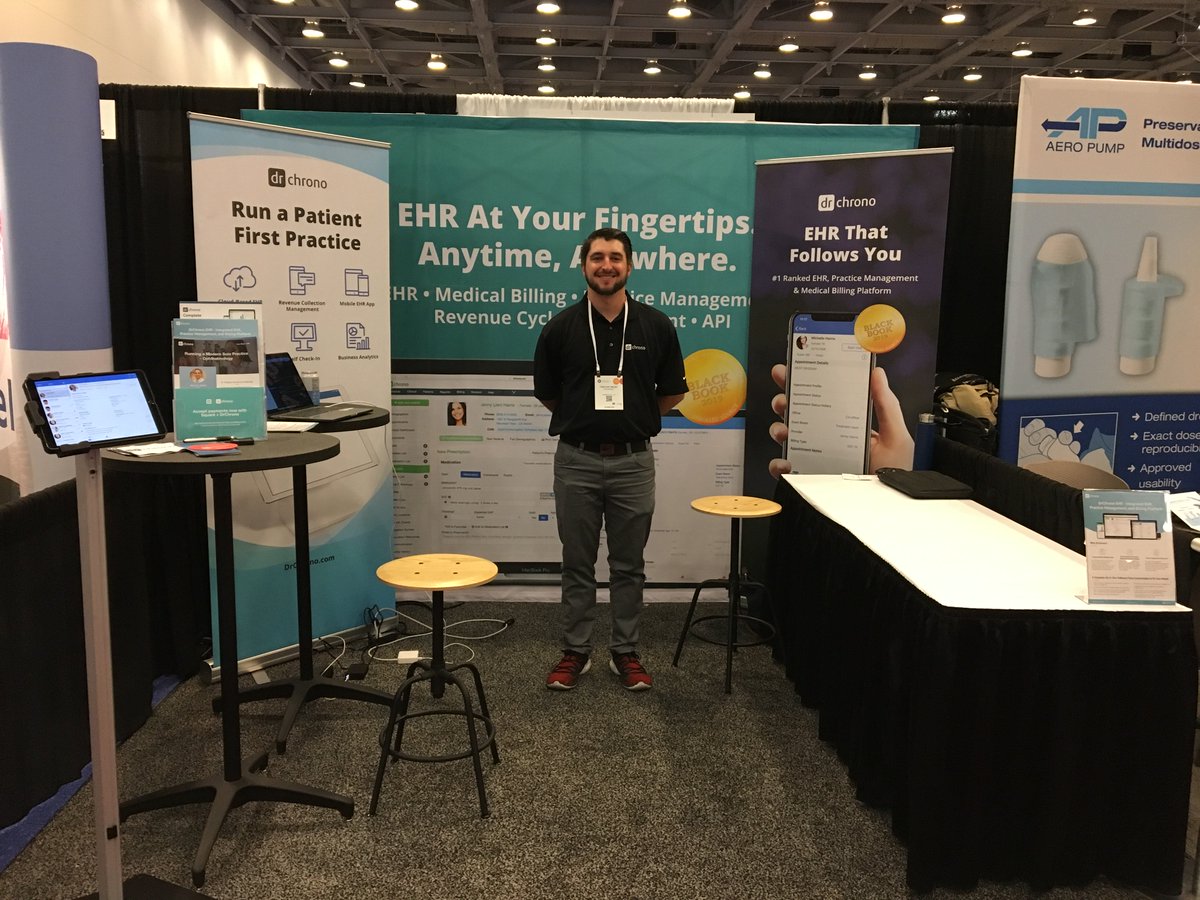 drchrono's tweet photo. Our first AAO conference was a hit!  Big thanks to everyone who stopped by our booth to check out everything #DrChrono has to offer. And we loved seeing our current provider clients too! #AAO2019

#EHR #Ophthalmology #PracticeMedicine https://t.co/UjSYiUc5ts